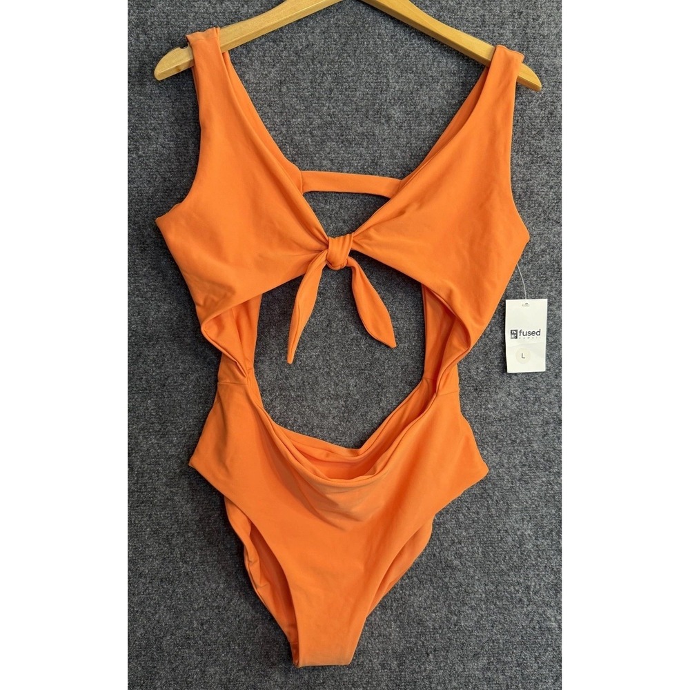 Fused Hawaii One Piece Swimsuit Women's Large Orange Cutout Front Tie NWT
